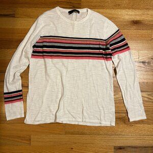 Womens 360 Sweater White Multicolor Striped Light Knit Cotton Sweater XS COLOR: